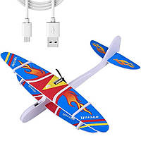 Метательный планер EL- 1086-1, с USB, Синий / Самолетик с пропеллером и подсветкой / Летающий самолет с моторчиком