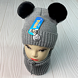 М 91008 Комплект для хлопчика шапка на флісі та хомут "Ведмедик", різні кольори, 1-5 років, фото 2