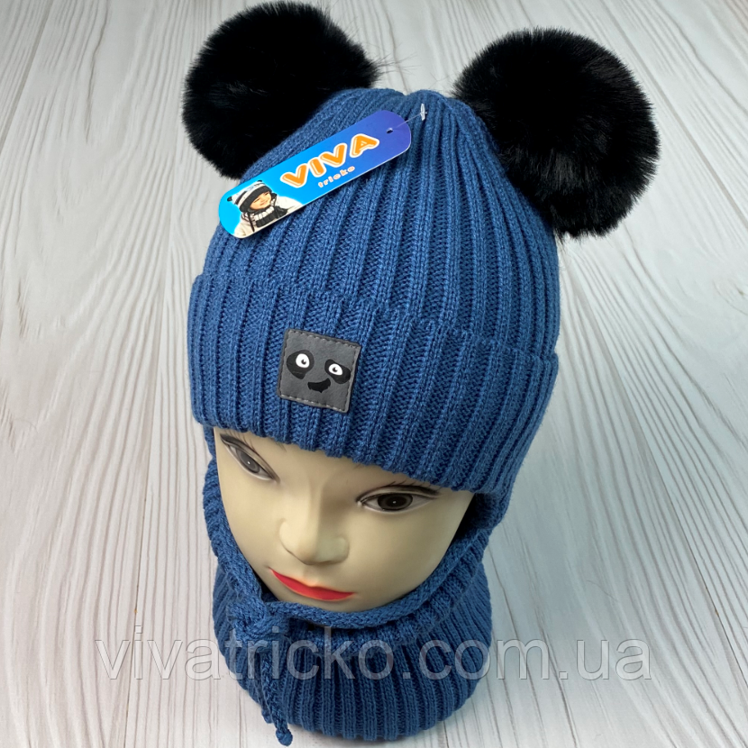 М 91009 Комплект для хлопчика шапка на флісі та хомут "Очі", різні кольори, 1-5 років, фото 1