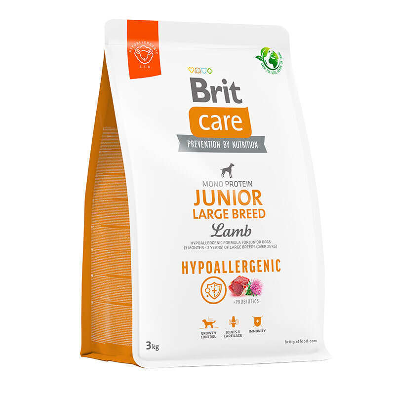 Сухий корм для молодих собак великих порід Brit Care (Бріт Кеа) Dog Hypoallergenic Junior Large Breed з ягням 3 кг, фото 1