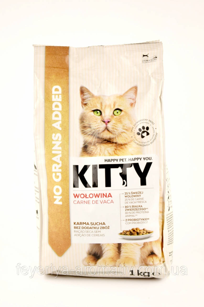 Сухий корм для котів Kitty 1 кг без злаків з яловичиною (Польща), фото 1