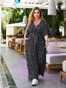 Комбінезон жіночий брючний літній нарядний Крит із легкої тканини штани "палацо" великих розмірів чорний