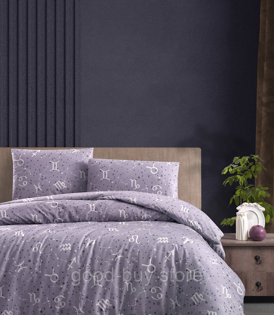 Постільна білизна Homesko Ranforce Goodnight lavender євро 200х220