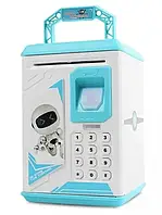 Детский сейф копилка с кодовым замком и отпечатком пальца Blue