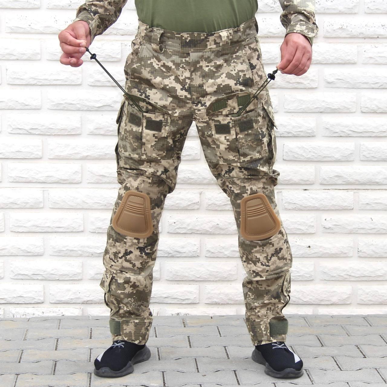 Штани військові літні тактичні з наколінниками для ЗСУ Піксель РІП СТОП, штани армійські, розмір 46-62