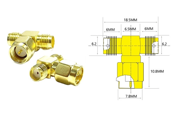 Перехідник SMA Female - SMA Male - SMA Female AMASS трійник - 50 шт.
