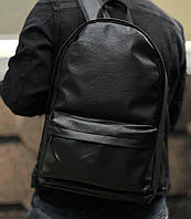 Рюкзак плечовий чорний шкіряний портфель сумка з кишенею міський молодіжний стильний щоденний