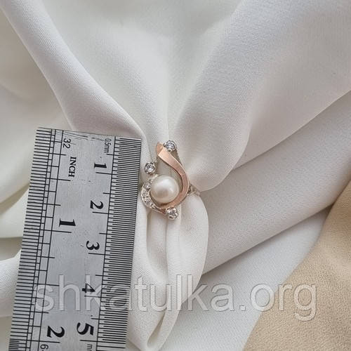 Каблучка срібна із золотими вставками білою перлиною та цирконами - фото 9 - id-p1858913251