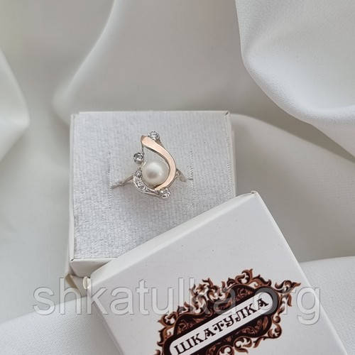 Кольцо серебряное с золотыми вставками белой жемчужиной и цирконами - фото 6 - id-p1858913251