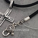 Чоловіча шовкова цепочка і прямий хрестик. Шовковий шнурок з срібним замком і рівний кулон хрест., фото 9