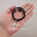 Чоловіча шовкова цепочка і прямий хрестик. Шовковий шнурок з срібним замком і рівний кулон хрест., фото 3