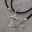 Чоловіча шовкова цепочка і прямий хрестик. Шовковий шнурок з срібним замком і рівний кулон хрест., фото 10