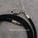 Чоловіча шовкова цепочка і прямий хрестик. Шовковий шнурок з срібним замком і рівний кулон хрест., фото 7