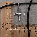 Чоловіча шовкова цепочка і прямий хрестик. Шовковий шнурок з срібним замком і рівний кулон хрест., фото 5