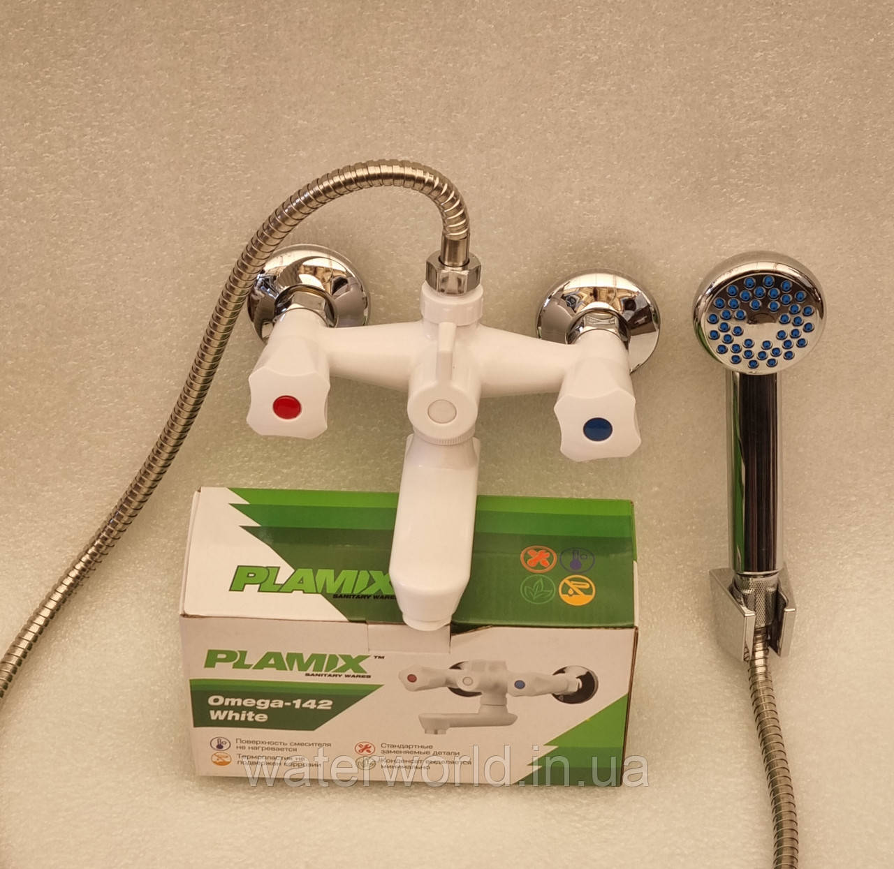 Змішувач для ванни Plamix Omega-142 білий з термопластика