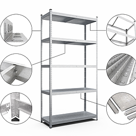 Стелаж Стандарт ОС 2400х1200х500 , 220 кг/полицю, 5 полиць, металеві полиці, оцинкований, у