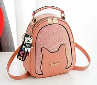Детский мини рюкзак сумочка трансформер с блестками, маленький прогулочный рюкзачок с брелком для девочек Розовый