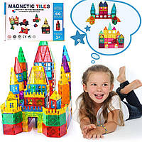 Магнитный конструктор цветные магнитные блоки плитки 60 деталей развивающий набор для детей Magcastle