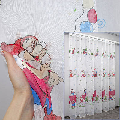 Готова тюль (3х2,7м.) батист з принтом "Білосніжка". Колір білий з різнокольоровим принтом. Код 915т 40-688