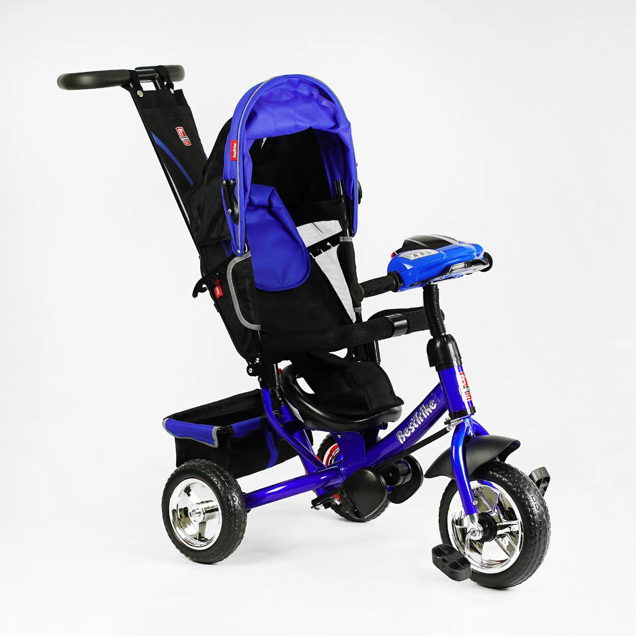 Триколісний велосипед із ручкою та козирком для хлопчика Best Trike 6588-33-458, колеса піна, музична фара