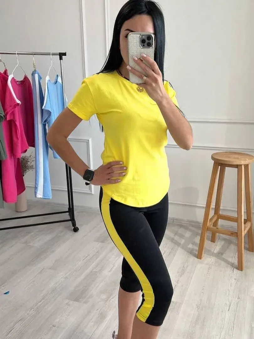 Жіночий костюм бриджі та футболка для занять спортом "Dion" жовтий