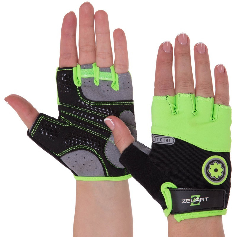 Рукавиці для фітнесу рукавички спортивні Zelart Fit Girl 161727 розмір S Black-Green