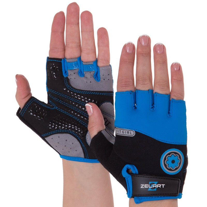 Рукавиці для фітнесу рукавички спортивні Zelart Fit Girl 161727 розмір XS Black-Blue