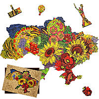 Большой Фигурный Деревянный Пазл Woods Story Карта Украина Цветочная XL
