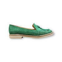 Женские замшевые слиперы с перфорацией летние зеленые туфли Турция 15112 Mario Muzi 2302 37, Зеленый