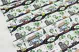 Бавовняна тканина "Машини на кільцевій дорозі" на білому тлі 125 г/м2 No1051, фото 2