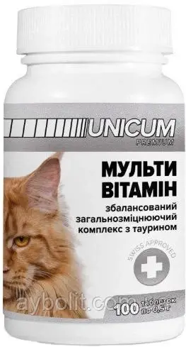 Вітаміни Unicum Premium "мультивітамін" для котів 100 табл. 50 г (UN-013) (4820150201838), фото 1