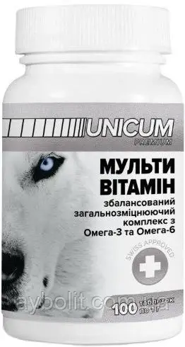 Вітаміни Unicum Premium "мультивітамін" для собак 100 табл. 100 г (UN-016) (4820150201869), фото 1
