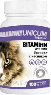 Вітаміни для кішок Unicum Premium Бреверс з часником 100 таблеток (UN-035) (4820150202590), фото 1