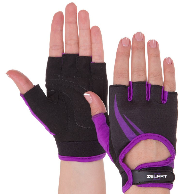Рукавиці для фітнесу рукавички спортивні Zelart Lady Collection 161731 розмір S Black-Purple