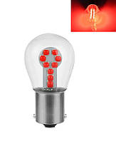 Светодиодная лампа с цоколем 1156 BA15s P21W 18SMD 3030 12V Красный свет, стеклянная колба