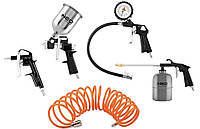 Набір пневматичного інструменту Neo Tools, 5од, пістолет-розпилювач, пістолет для продування, пістолет з манометром, спіральний
