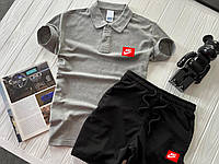 Комплект Футболка поло + Шорты мужской летний Nike черно-серый Спортивный костюм повседневный Найк лето