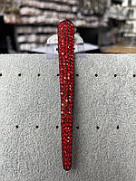 Заколка зажим утка металлическая черная с красными рубиновыми камушками длинна 13 см ширина 2 см