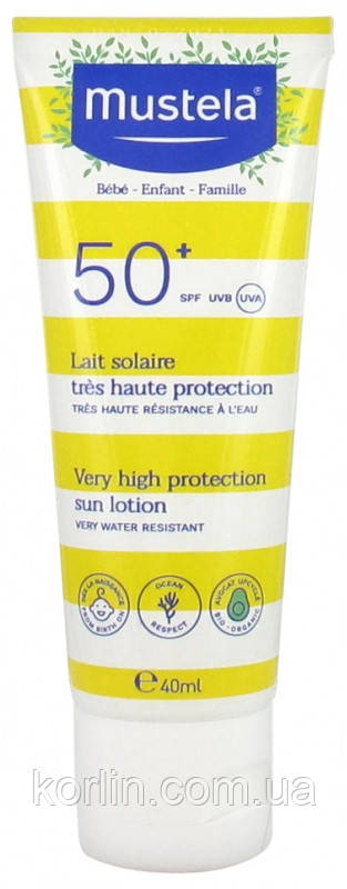 Mustela Bebe Very High Protection Sun Lotion SPF 50+ Сонцезахисне молочко для дітей і немовлят Мустела 40 мл