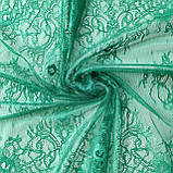 Ажурне французьке мереживо шантильї (з війками) зеленого кольору шир.51 см, довжина купону1,4 м, фото 7