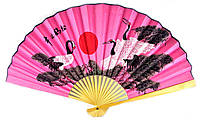 Веер бамбук с шелком "Журавли на темно-розовом фоне" 50 см