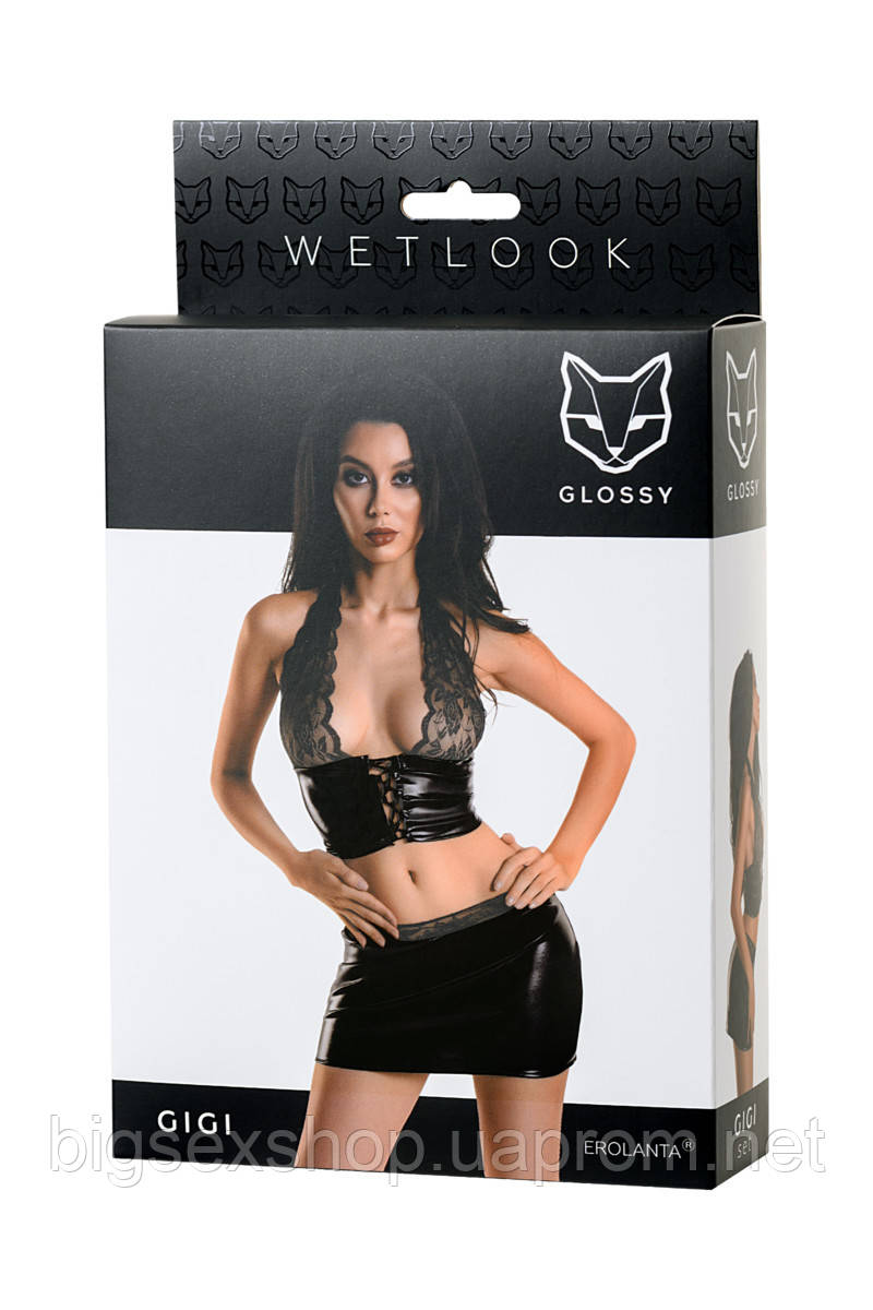 Комплект Glossy Gigi з матеріалу Wetlook, чорний