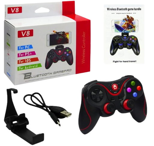 Бездротовий джойстик V8 для PC Android iOS PS3 із підтримкою Bluetooth Чорний | Ігровий геймпад