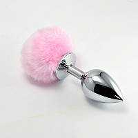 Анальна пробка - Large Silver Plug+Pompon Pink