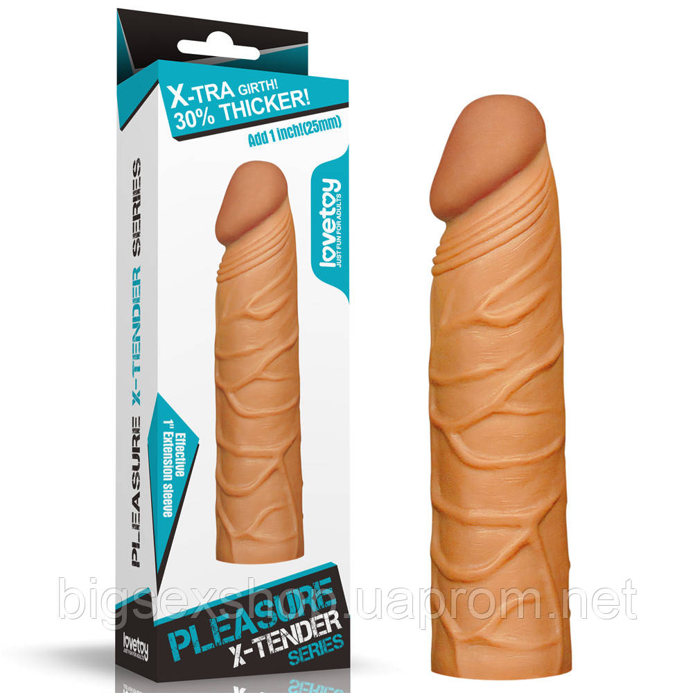 Насадка на член — Pleasure X-Tender Penis Sleeve Brown Add 1"