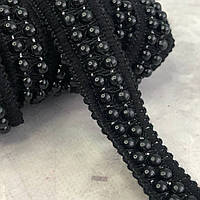 Тесьма декоративна 2,5 см з намистинами - чорна (#13-8155)