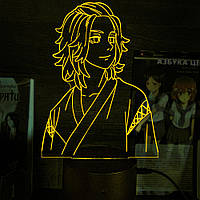 Акриловый 3D светильник-ночник Манджиро Сано Токийские Мстители желтый