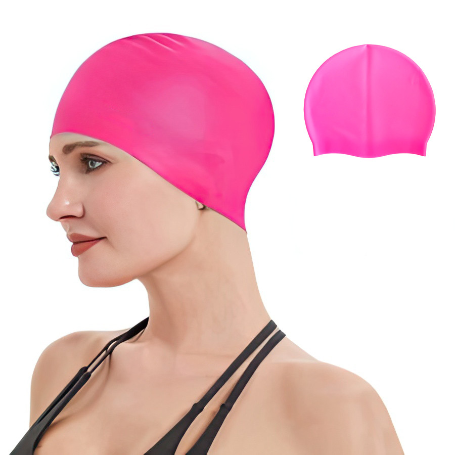 Шапочка для плавання Рожева Silicone Swim Cap, силіконова шапочка для плавання, плавальна шапочка, фото 1