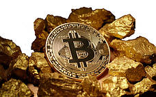 Сувенірна монета біткоіни (Bitcoin) - Золото, фото 2