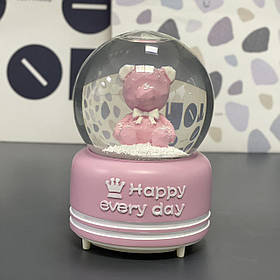 Куля водяна сніжна "Ведмедик Happy", рожевий, велика, Снежный шар "Счастливый мишка"